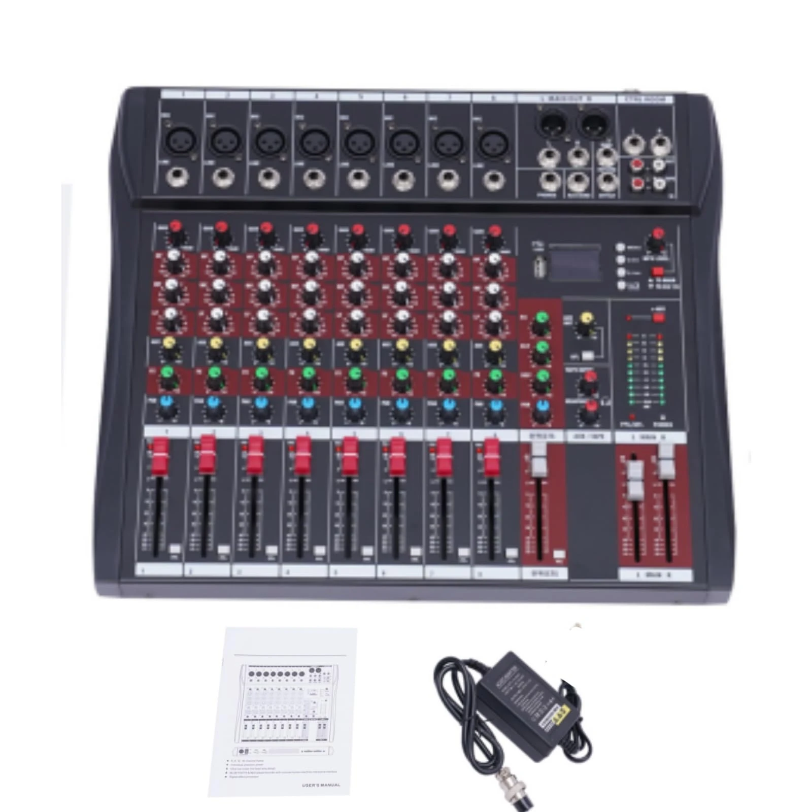 Professional Mixer Sound Board Console 8 Channel Desk System Interface Digital USB Bluetooth Computer Mp3 TVS Mobile Phones Audio Interface LCD Display Dj Mixer 48V Phantom Power Dj Studio Mixing Desk