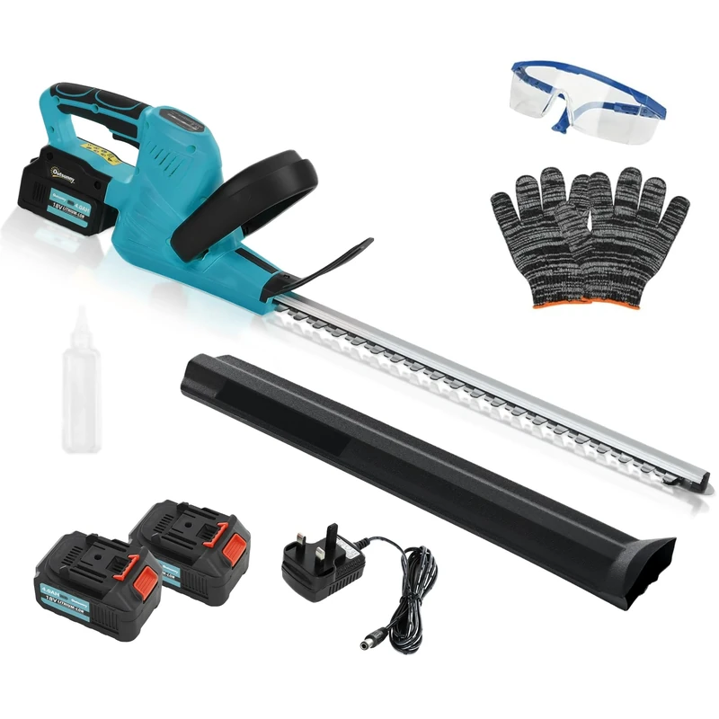 Outsunny 20" Cordless Hedge Trimmer, 18V Electric Hedge Cutter with 51cm Dual Action Blade, 2 x 4000mAh Batteries and Brushless Motor for Garden Branches, Shrubs, Twigs, Blue - Image 1