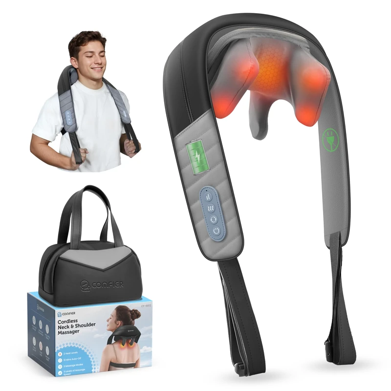 COMFIER Shiatsu Neck Massager with Heat, Wireless 4D Deep Kneading Massager for Neck Shoulder and Back Relief Gift for Men Women