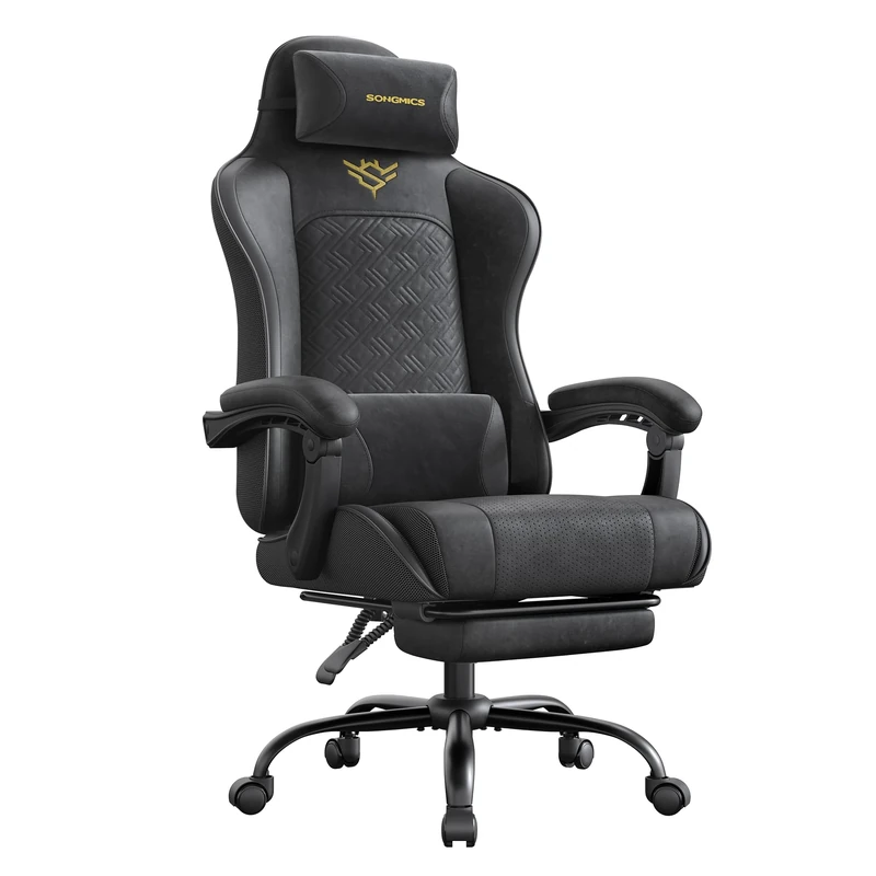 SONGMICS Gaming Chair, Ergonomic Computer Chair with Footrest, Video Game Chair with Headrest