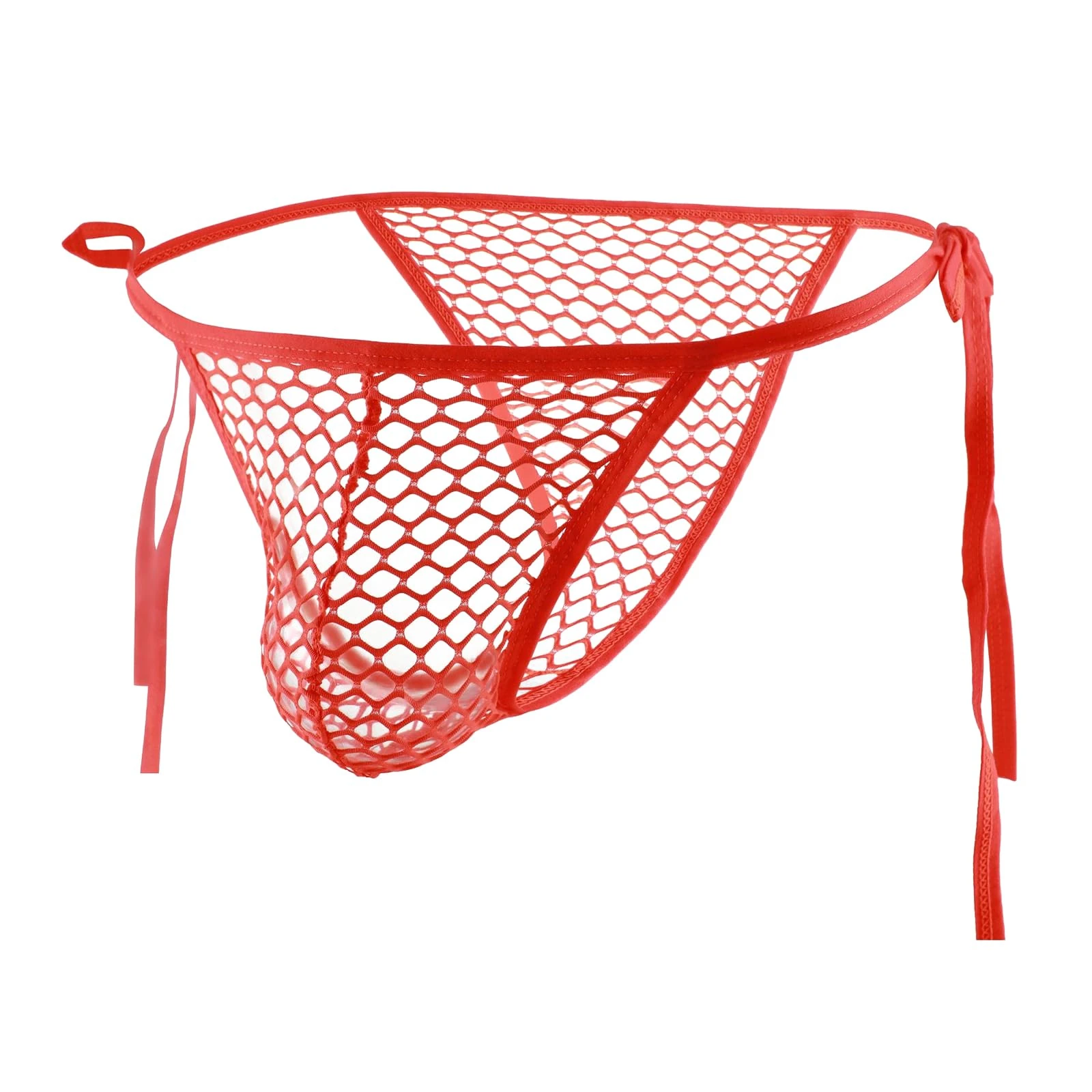 Men's Sexy Mesh Underwear Thongs Lingerie See Through Fishnet Bulge Pouch Bikini Briefs Breathable Side Tie G-Strings Jockstrap Sissy Low Rise Stretch Panties Adjustable Hollow Underpants Boxer Shorts