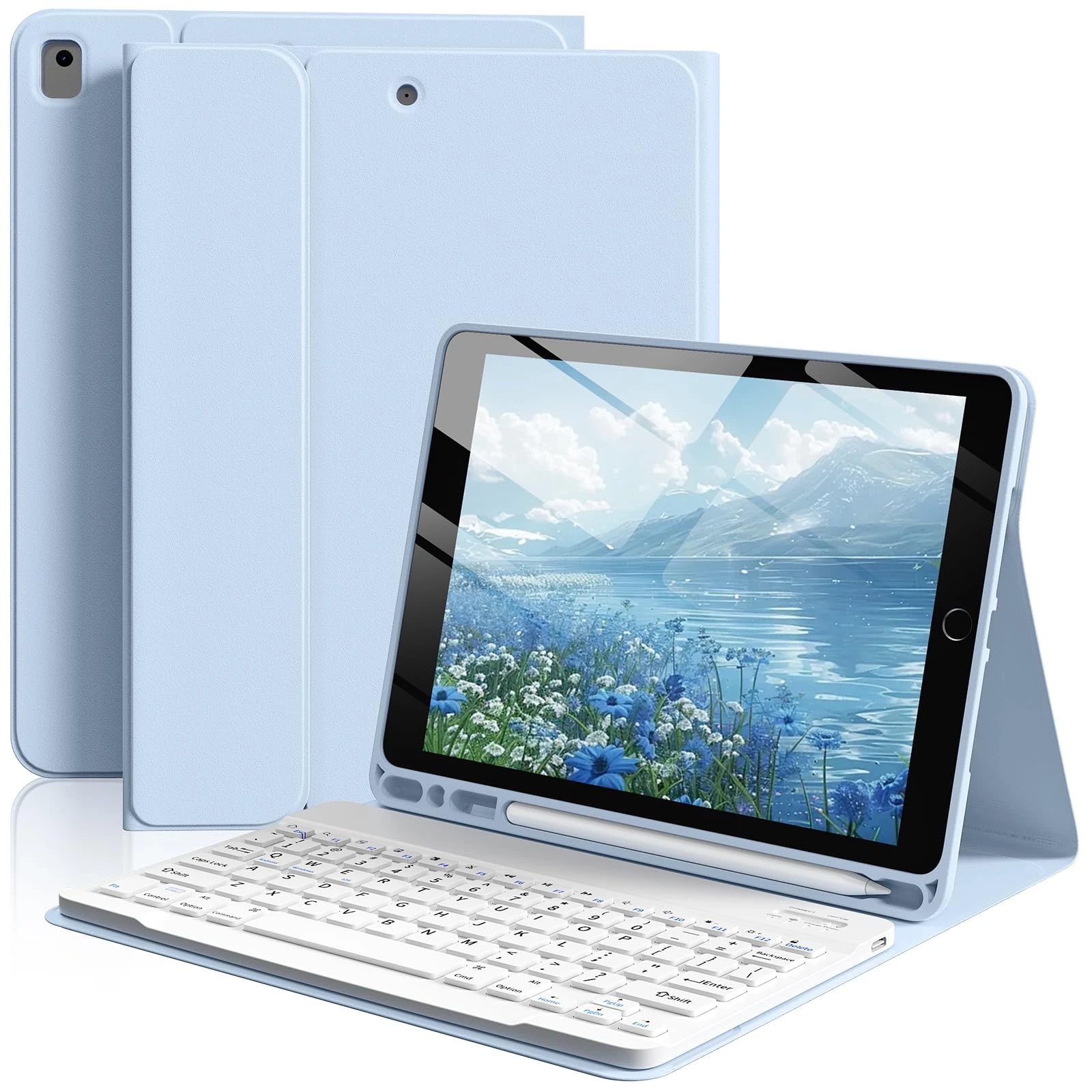 BFGTSJF Keyboard Case for iPad 9th / 8th / 7th Generation 10.2 inch 2021/2020/2019, iPad Air 3rd / iPad Pro 10.5 inch with Pencil Holder, Magnetic Detachable Bluetooth Keyboard - Blue