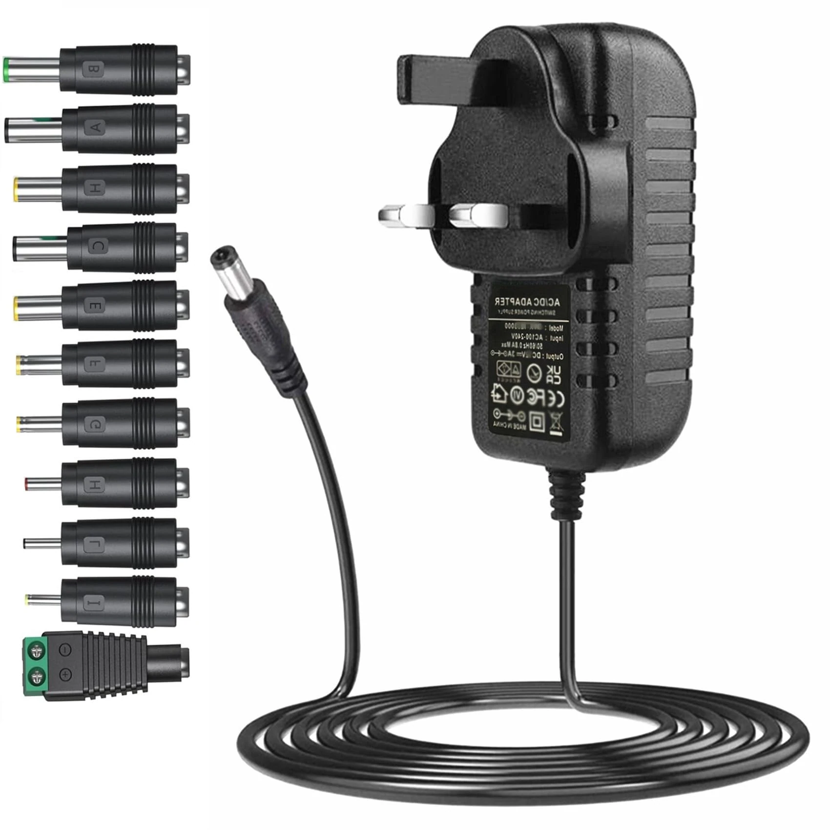 12V 3A AC adapter power supply with 11 changeable DC plugs AC230v to DC 12Volt 3Amps 2.5A 2A 1.5A 1A 0.5A power adapter cord charger inverter transformer DC12V