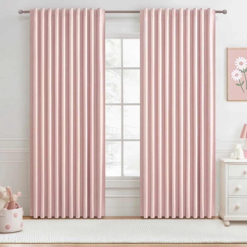 Cute Baby Pink Extra Wide Curtains 70 Inches Wide for Grils Bedroom 2 Panels Set,Heavy Duty Pleated 84 Inch Long Linen Blackout Sliding Door Large Window Thermal Privacy Drapes(70"Wx84"Lx2 BabyPink)