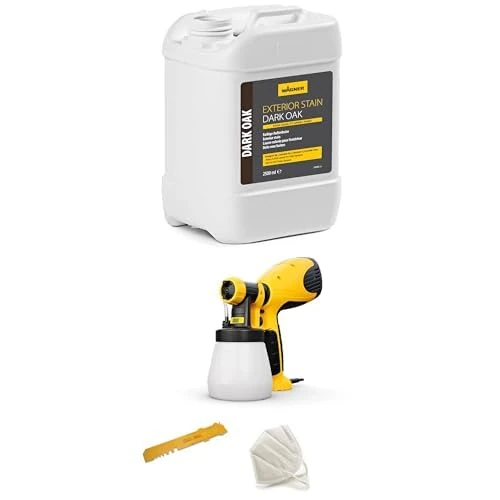 Bundle of WAGNER Exterior Stain Dark Oak + WAGNER Wood&Metal Paint Sprayer W 100 for varnishes and glazes - Interior and Exterior Usage, 5m²-12 min, Container 800 ml, 280 W