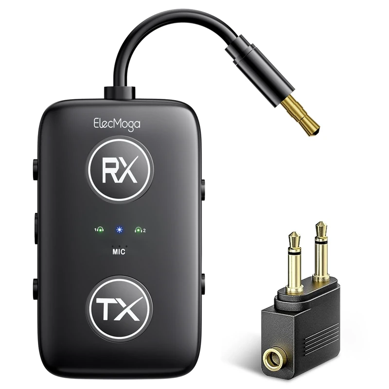 2025 Newest Bluetooth 5.4 Transmitter and Receiver, ElecMoga aptX Adaptive 2-in-1 Wireless Aux Bluetooth Adapter, Dual Connection, 3.5mm Jack Audio Transmitter for TV, Airplane, Car, Headphone, Gym