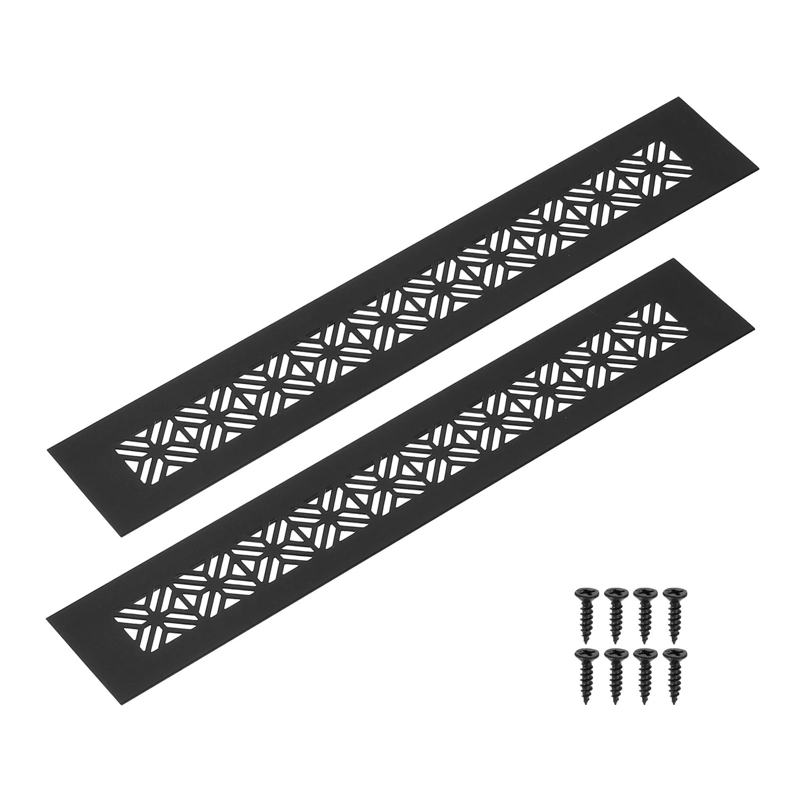 sourcing map 2Pcs Aluminum Alloy Air Vents, 300 x 50mm / 11.8 x 2" Rectangle Louvered Ventilation Grille Cover with Mounting Screws for Door Cabinet Wardrobe, Matt Black