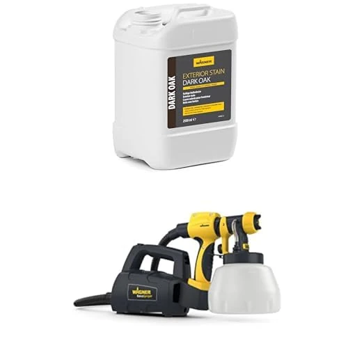 Bundle of WAGNER Exterior Stain Dark Oak + WAGNER Fence & Decking Paint Sprayer for Fences, Sheds, decking or Garden Furniture, Covers 5 m² in 9 min, 1400 ml Capacity, 460 W, 1.8 m Hose