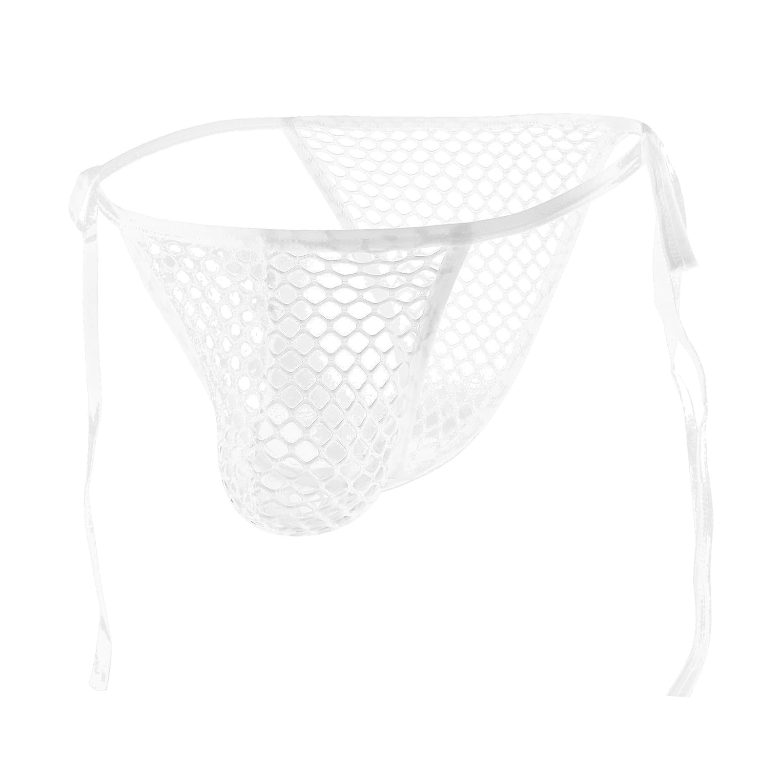 Men's Sexy Mesh Underwear Thongs Lingerie See Through Fishnet Bulge Pouch Bikini Briefs Breathable Side Tie G-Strings Jockstrap Sissy Low Rise Stretch Panties Adjustable Hollow Underpants Boxer Shorts