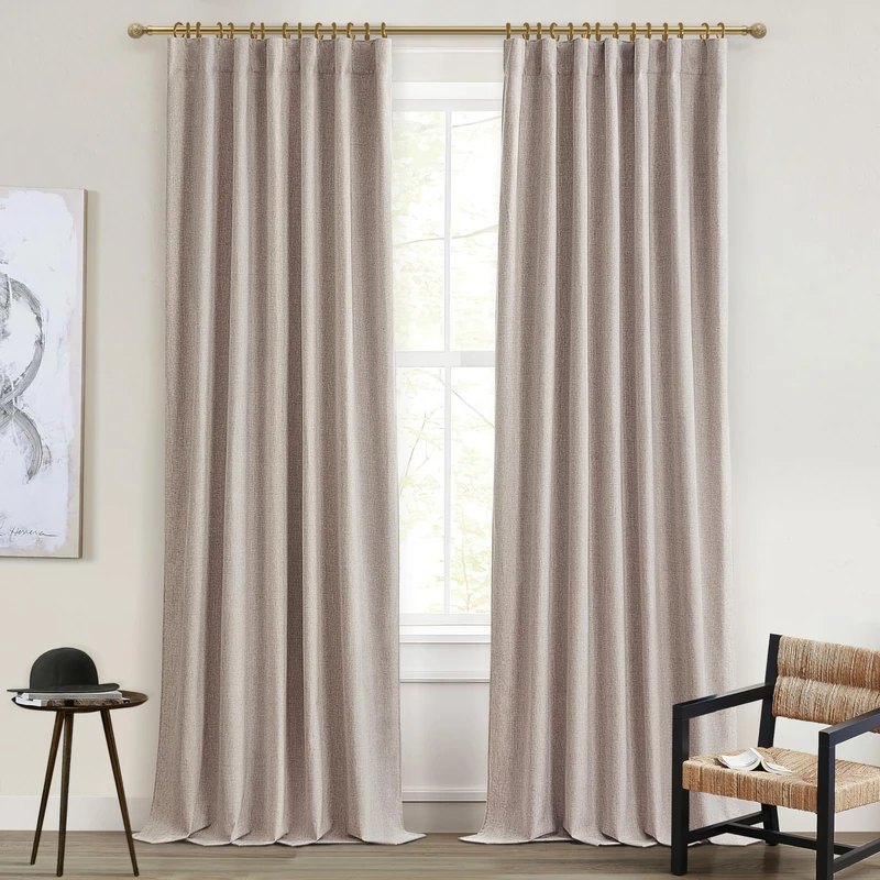 Extra Long Faux Linen Curtains 132 Inches Long for Bedroom, Luxury High Ceiling Mount Track Tall Curtain with Hooks Drapes for Sliding Glass Patio Doors 11ft Large Window Farmhouse (W50 xL132x2Panels)
