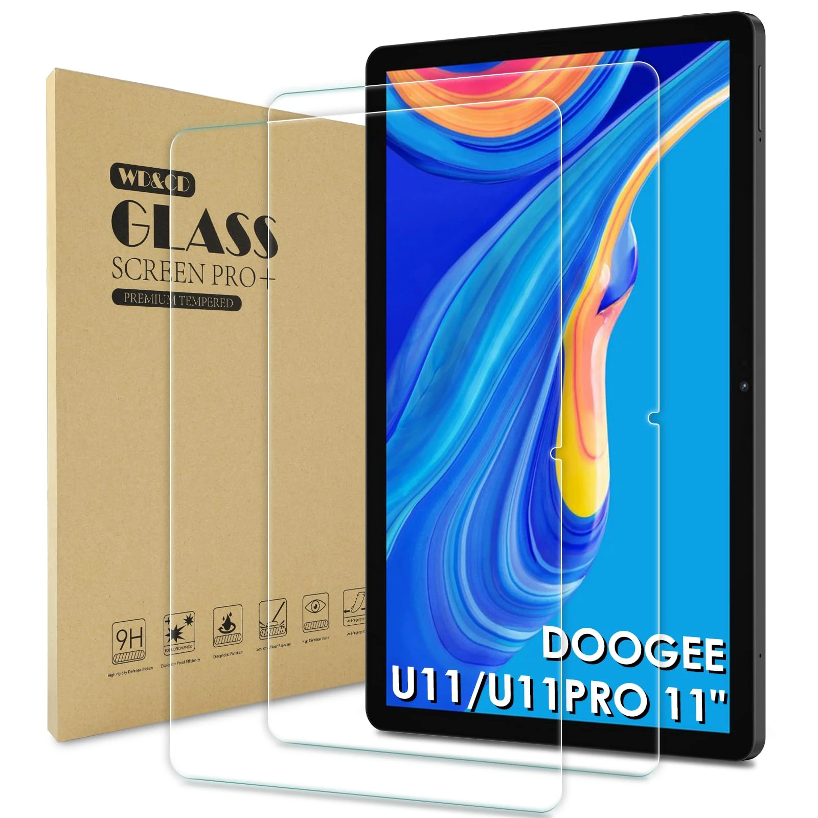 WD&CD 2 Pack Screen Protector Compatible with DOOGEE U11/U11 PRO/Tab A9+/Tab A9 Pro+ 11 inch, Tempered Glass Film Replacement for U11/U11 PRO/Tab A9+/Tab A9 Pro+ 11 inch Anti Scratch Anti Bubble