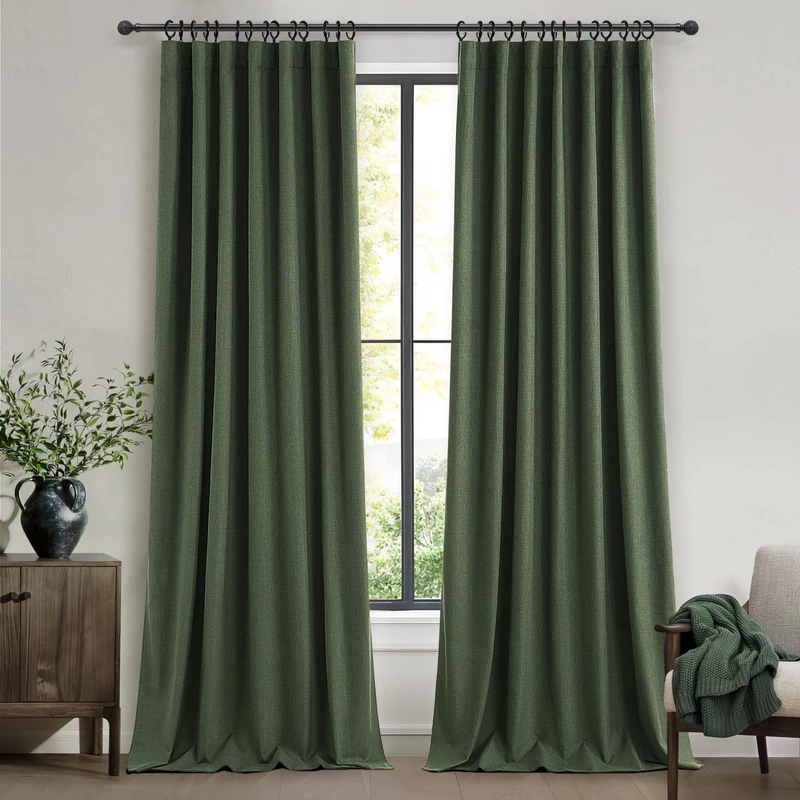 Extra Long 132 Inch Dark Olive Green Curtains 2 Panels Set for Living Room/Bedroom, Rod Pocket/Pleated Light Blocking Thermal Insulated Room Darkening Blackout Curtain/Drapes(W50 x L132 Loden)