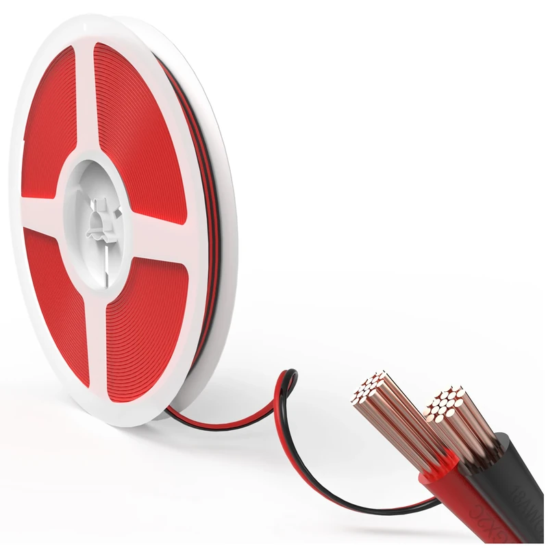 JACKYLED 18AWG 2 Core Electrical Cable, 10M (32.8ft) Low Voltage Twin Wire, Flexible Stranded Wires (Black & Red) for 12V/24V DC Applications, LED Strips, Electronics, Car Wires, Solar Lights, Etc.