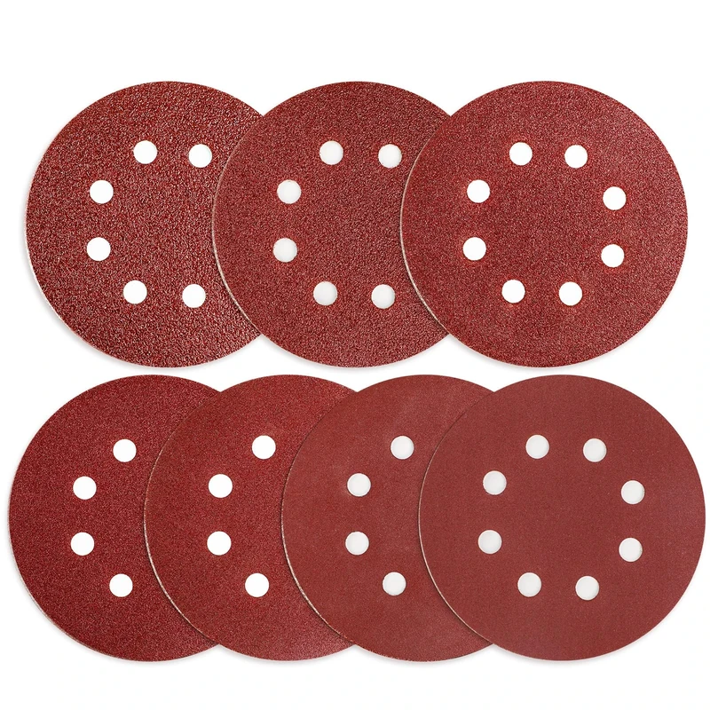 AUGOLA 72Pcs Sanding Discs Pads, Hook and Loop 40 60 80 120 180 240 320 Mixed Grits 125mm Sandpaper Sheet for Random Orbital Sander, 8-Holes