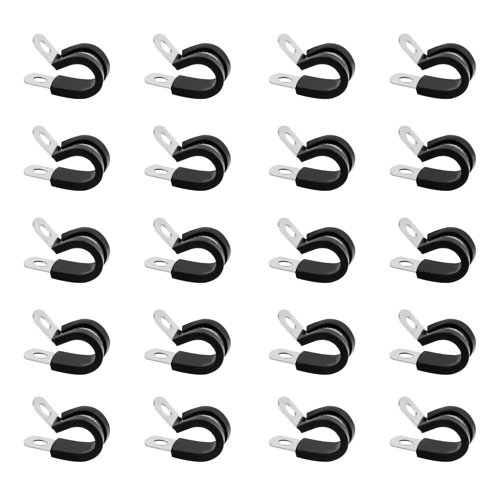 Stainless Steel Rubber Lined P Clips Assorted, 30 Pcs 8mm Hose Pipe Clamps, Hose Conduit Clips, Rubber-Lined P-Clips Metal Wire Cable Clamps for Cable, Cord, Wire, Tube - 8mm
