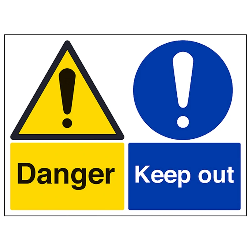 V Safety Danger/Keep Out - Large Landscape 600 x 450 mm - Glow In The Dark Self Adhesive Vinyl Safety Sign