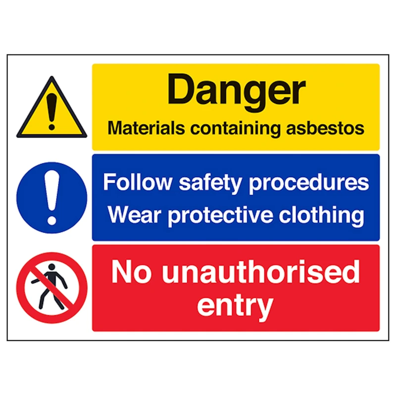 V Safety Asbestos/Safety Procedures/No Entry 600 x 450 mm - Glow In The Dark Self Adhesive Vinyl Safety Sign