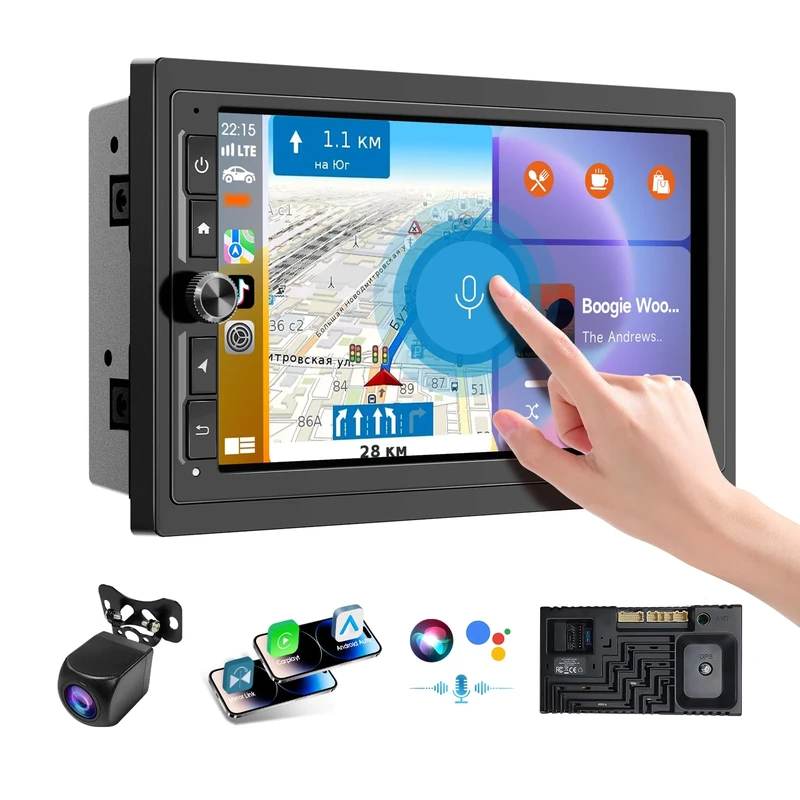 Haudio 2 Din Car Stereo,7 inch HD Touch Screen,Wireless Apple CarPlay Android Auto Car Screen,with Backup Camera,GPS Navigation, Mirror Link,FM Audio Receivers,Bluetooth 5.0 Music Player