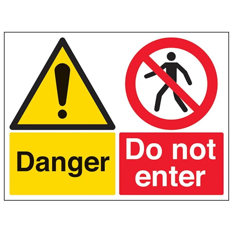 V Safety Danger/Do Not Enter - Large Landscape 600 x 450 mm - Glow In The Dark Self Adhesive Vinyl Safety Sign