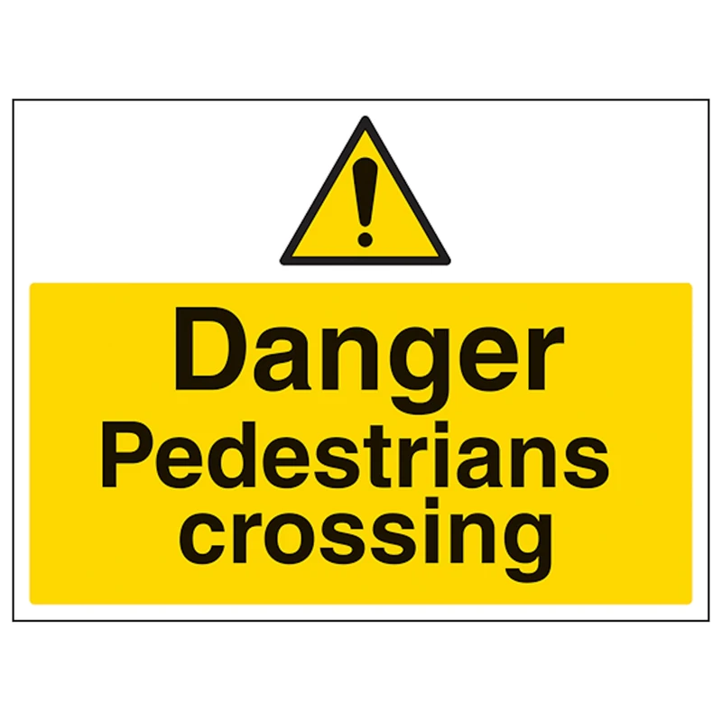 V Safety Danger Pedestrians Crossing 600 x 450 mm - Glow In The Dark Self Adhesive Vinyl Safety Sign