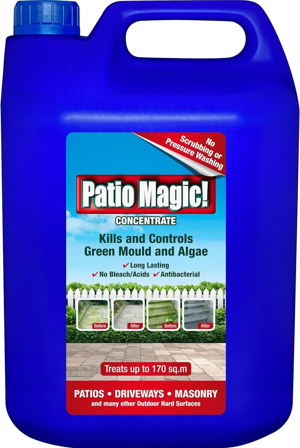Patio Magic! Patio Cleaner Concentrate 2.5L–5L Fast-Acting Mould, Algae & Lichen Remover – No Scrubbing Required – Long-Lasting Protection – Treats Up to 85m²/170m² (5 Litre)