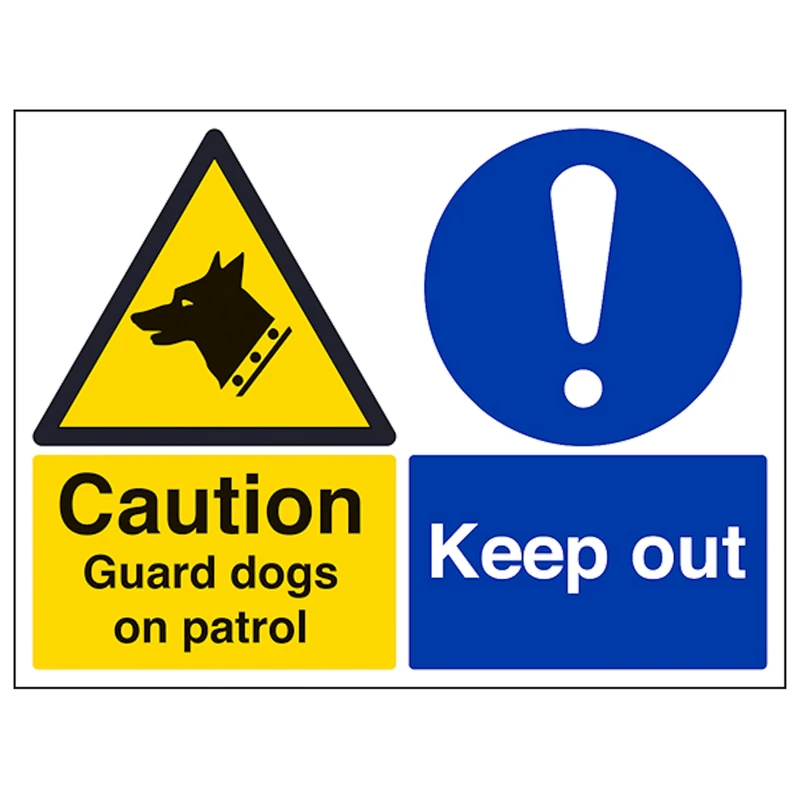 V Safety Caution Guard Dogs On Patrol - Large Landscape 600 x 450 mm - Glow In The Dark Self Adhesive Vinyl Safety Sign