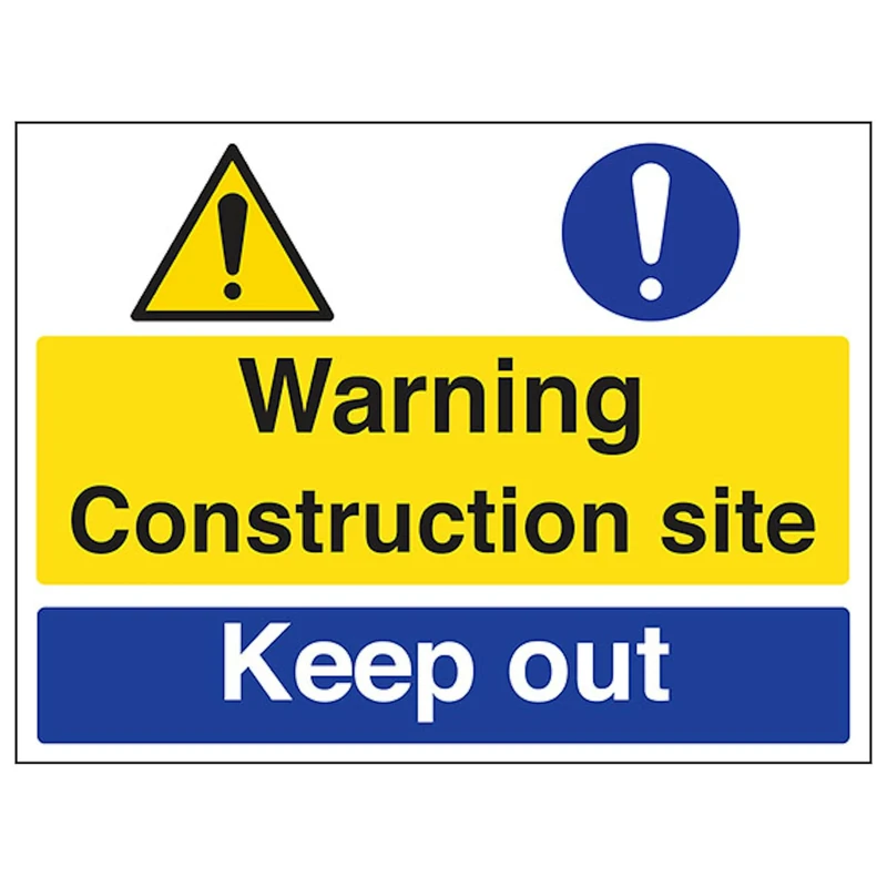 V Safety Warning/Construction Site/Keep Out 600 x 450 mm - Glow In The Dark Self Adhesive Vinyl Safety Sign