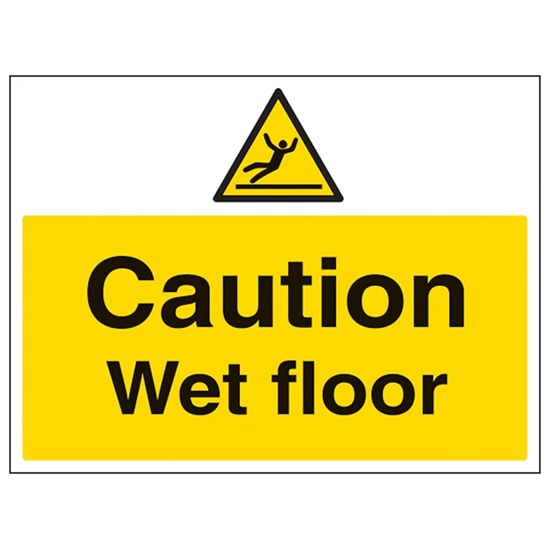 V Safety Caution Wet Floor - Large Landscape 600 x 450 mm - Glow In The Dark Self Adhesive Vinyl Safety Sign