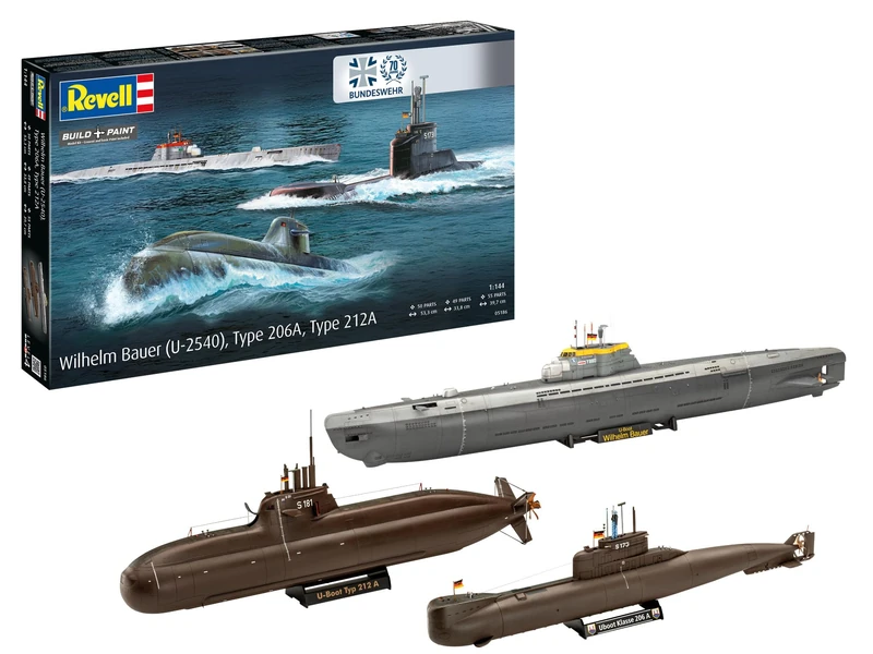 Revell 05186 70 Years Bundeswehr:Wilhelm Bauer,Type 206A,Class2 1:144 Scale - Unbuilt/Unpainted Plastic Model Kit