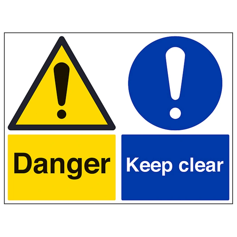 V Safety Danger/Keep Clear - Large Landscape 600 x 450 mm - Glow In The Dark Self Adhesive Vinyl Safety Sign