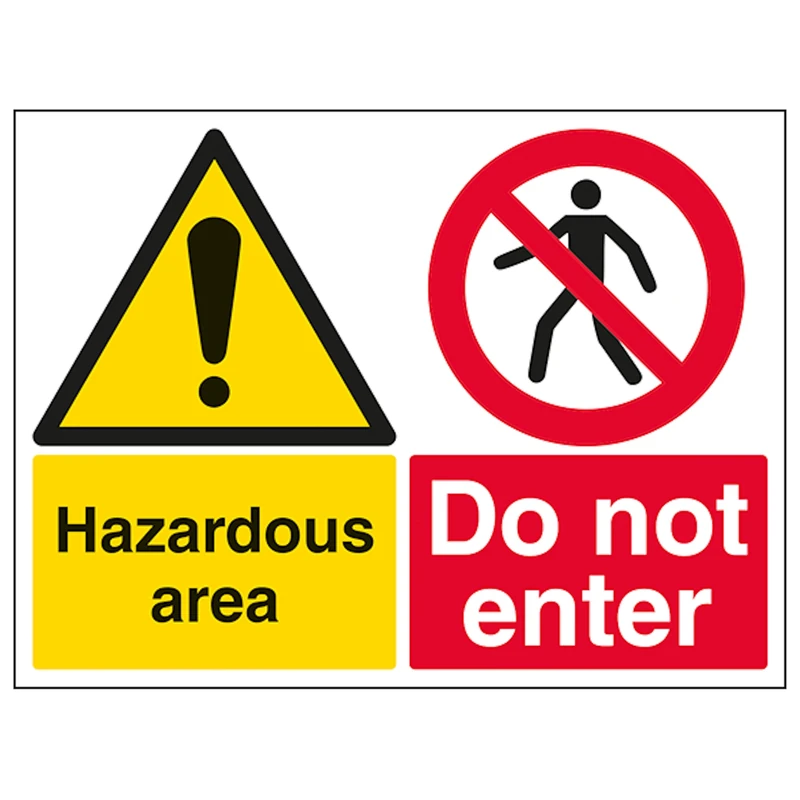 V Safety Hazardous Area Do Not Enter - Large Landscape 600 x 450 mm - Glow In The Dark Self Adhesive Vinyl Safety Sign