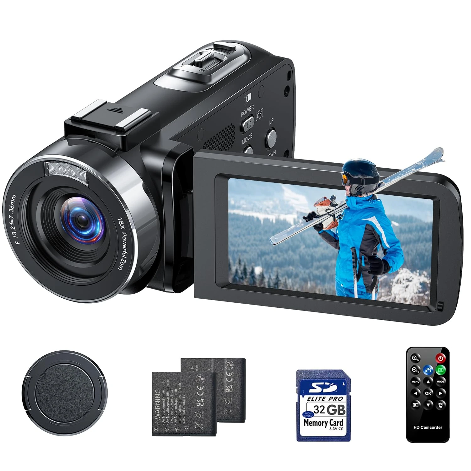 FIREFOTO 4K 42MP Camcorder Video Camera with 3.0" 270° Rotatable Screen, 18X Digital Zoom, 2 Batteries, 32GB SD Card & Remote Control – Ideal for Vlogging, YouTube & Beginners