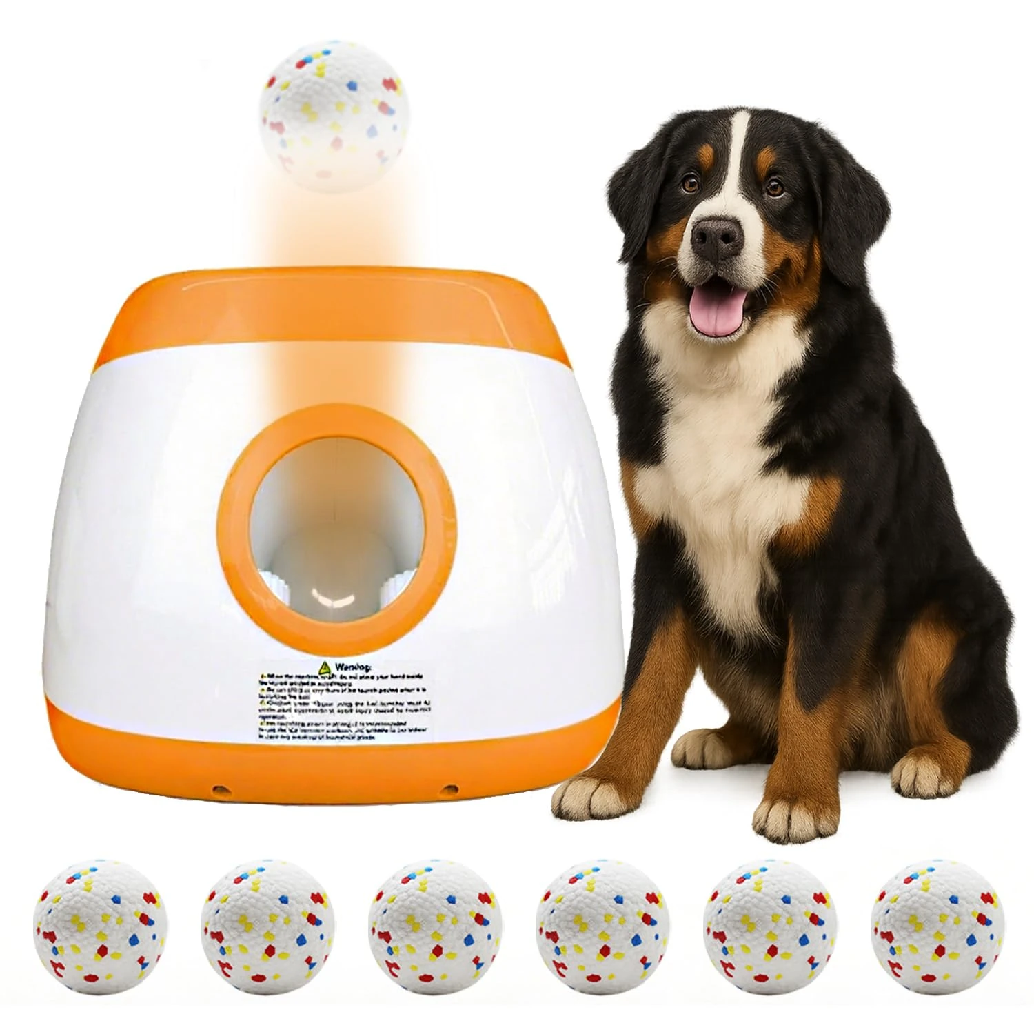 TIEXITOR Large Automatic Dog Ball Launcher with 6 ETPU Balls (2.5"), Dog Ball Thrower for Medium & Large Dogs, 3 Adjustable Distance 26-78FT, Remote Control Interactive Ball Launcher for Outdoor