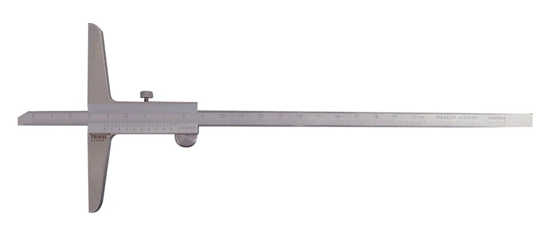 Depth gauge DIN 862, accurate measurement up to 100mm, durable design, ideal for quality control in metal and fabrication.