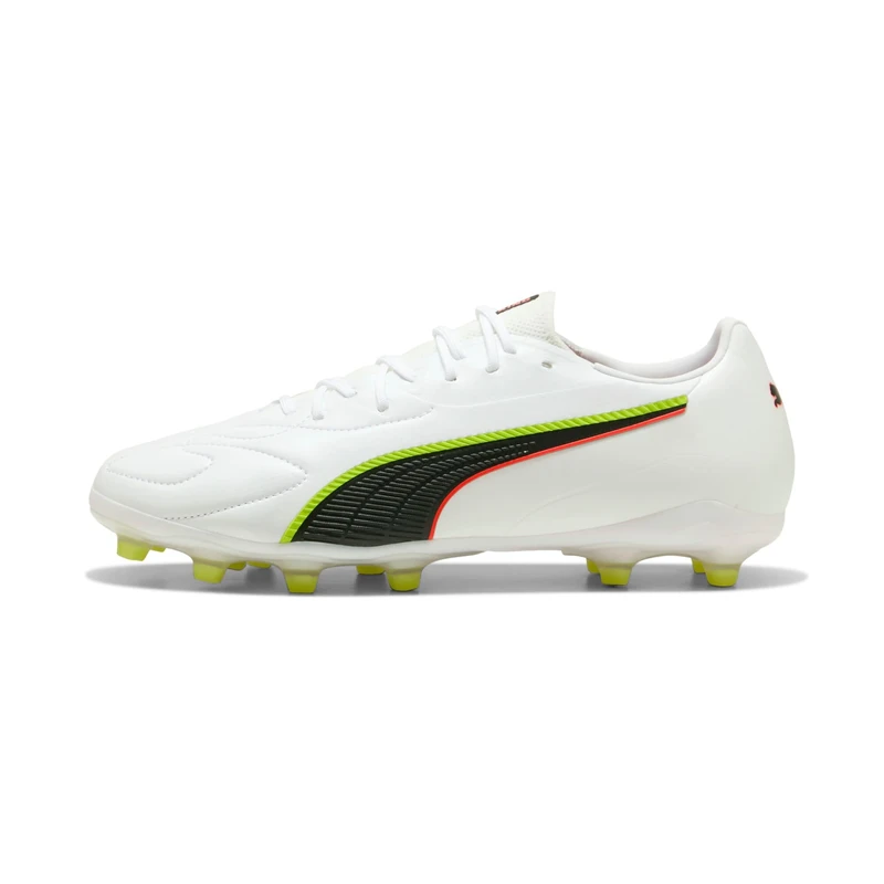 PUMA Unisex King 20 Match Firm Ground/Artifical Ground Football Boots, PUMA White-Glowing Red-Yellow Alert, 10 UK