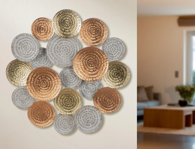 Casablanca Wall Relief Orient Metal Gold Copper White Metallic Look Circle Motif Round Diameter 61 cm Depth 6 cm Wall Decoration Art Decoration Home Accessory