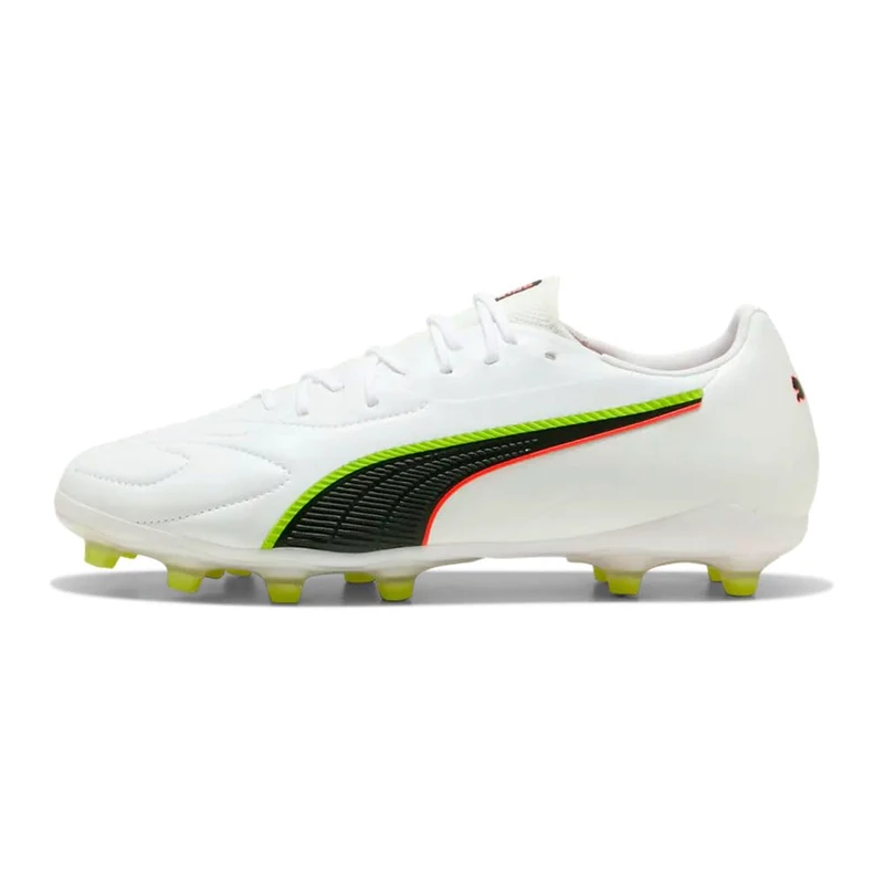 PUMA Unisex King 20 Match Firm Ground/Artifical Ground Football Boots, PUMA White-Glowing Red-Yellow Alert, 10.5 UK