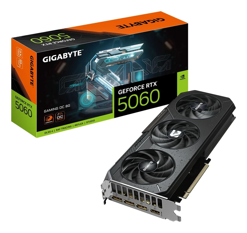 Gigabyte GeForce RTX 5060 GAMING OC 8G Graphics Card - 8GB GDDR7, 128bit, PCI-E 5.0, 2595 MHz Core Clock, 3 x DisplayPort, 1 x HDMI, GV-N5060GAMING OC-8GD