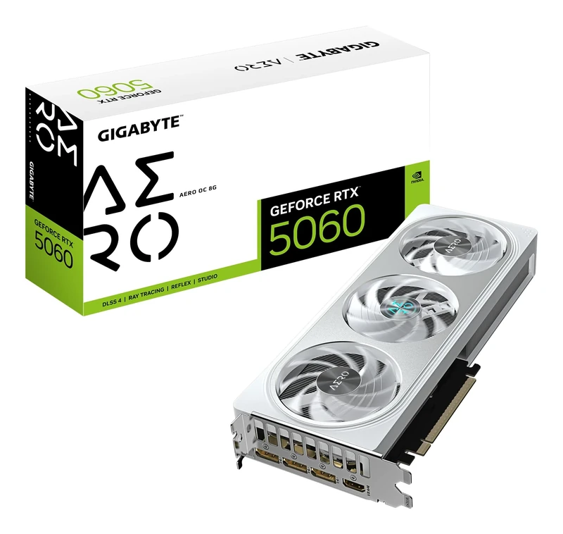 Gigabyte GeForce RTX 5060 AERO OC 8G Graphics Card - 8GB GDDR7, 128bit, PCI-E 5.0, 2595 MHz Core Clock, 3 x DisplayPort, 1 x HDMI, GV-N5060AERO OC-8GD