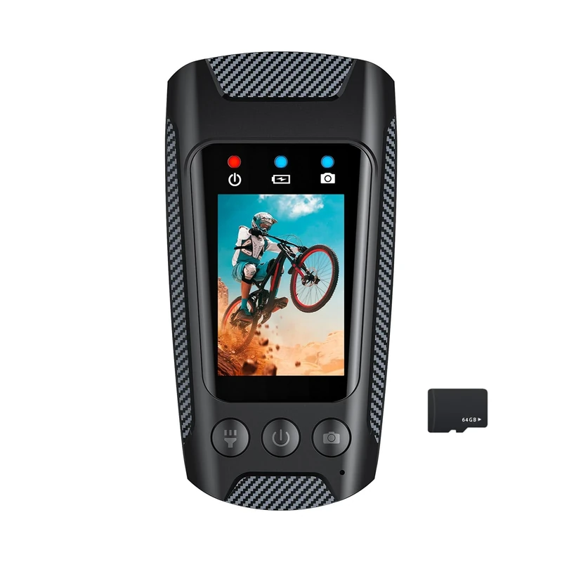 Sujurio 4K 60FPS Multifunctional Cycling Camera Rainproof 2.0 Inch IPS Screen WiFi Connection with LED Flashlight Bike Horn
