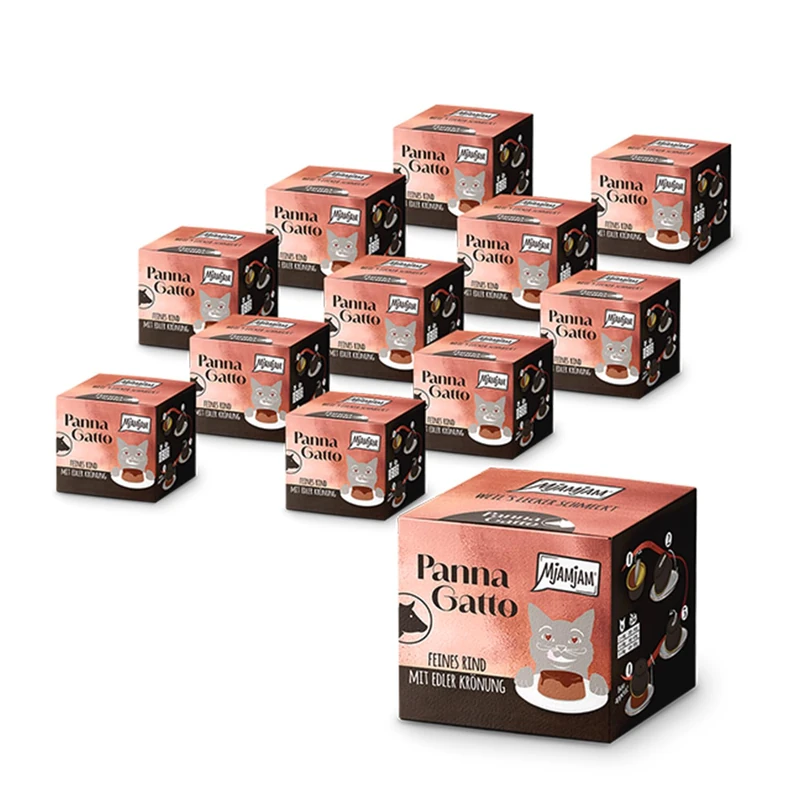 MjAMjAM - Premium wet food for cats - Panna Gatto - Fine beef with an exquisite topping, 12 pack (2x80g), grain-free