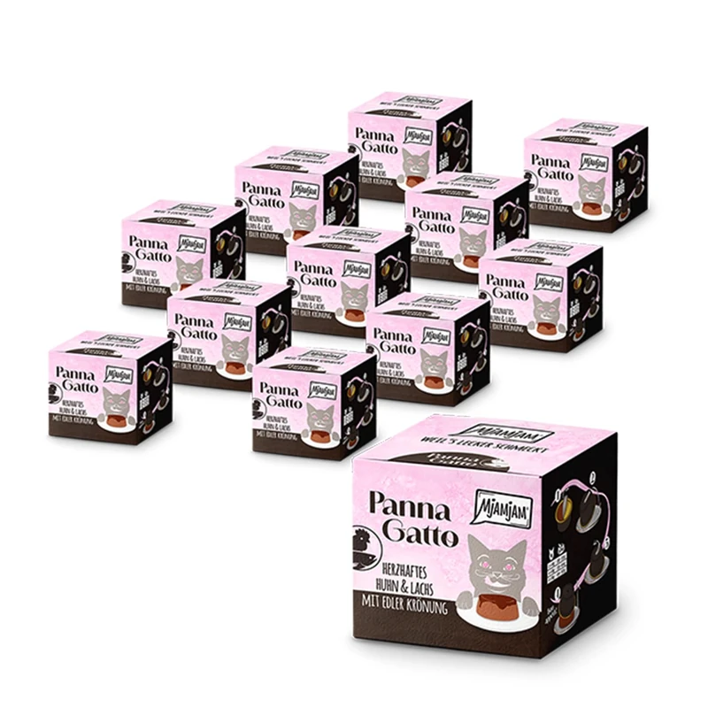 MjAMjAM - Premium wet food for cats - Panna Gatto - Hearty chicken & salmon with an exquisite topping, 12 pack (2x80g), grain-free - Image 1