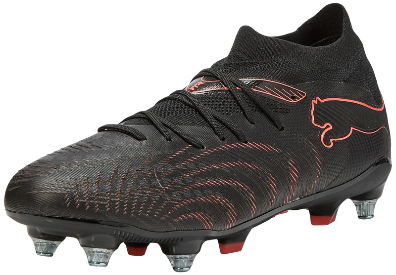 PUMA Unisex Future 9 Match Mixed Soft Ground Football Boots, PUMA Black-Glowing Red-Strong Gray, 7 UK