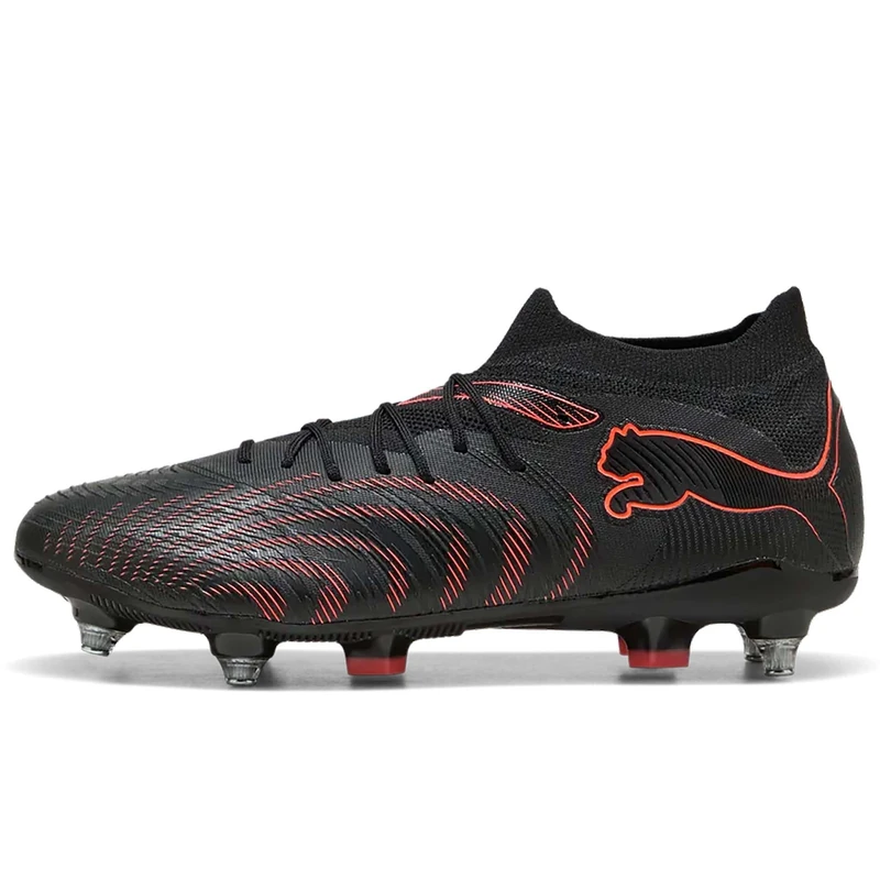 PUMA Unisex Future 9 Match Mixed Soft Ground Football Boots, PUMA Black-Glowing Red-Strong Gray, 5 UK