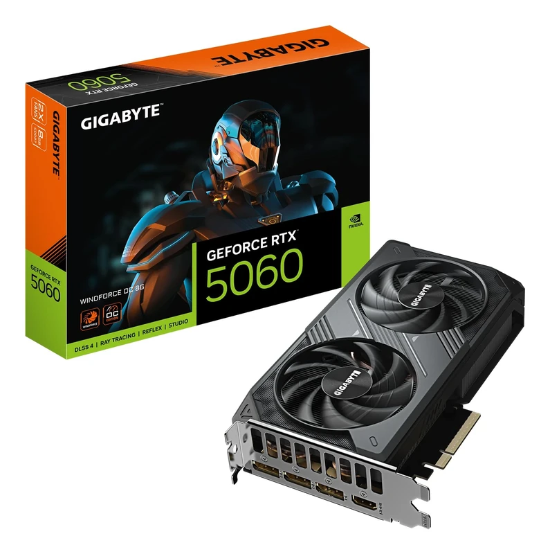 Gigabyte GeForce RTX 5060 WINDFORCE OC 8G Graphics Card - 8GB GDDR7, 128bit, PCI-E 5.0, 2512 MHz Core Clock, 3 x DisplayPort, 1 x HDMI, GV-N5060WF2OC-8GD