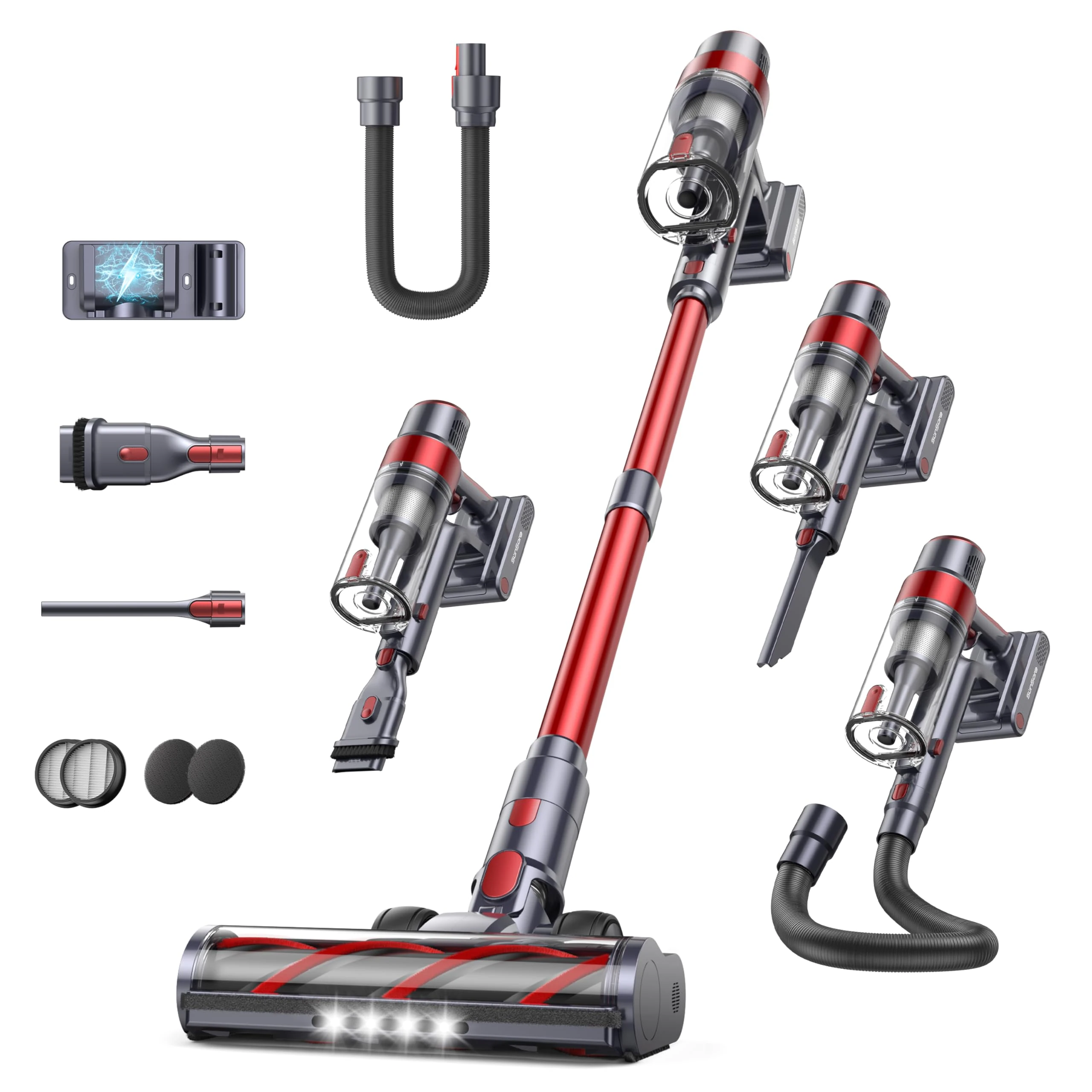 SunSare Cordless Vacuum Cleaner, 50KPa/600W, 65 Mins with Touchscreen, AUTO Mode, 1M Hose, Anti-Tangle, Self-standing, Wall-mounted Charging Vacuum Cleaner for Hardwood Floor Carpet Car Pet Hair