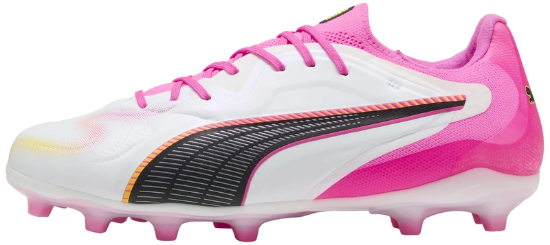 PUMA Unisex King 20 PRO Firm Ground/Artifical Ground Football Boots, PUMA White-Poison Pink-Bright Aqua, 10 UK