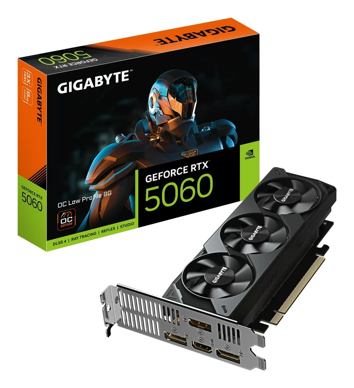 Gigabyte GeForce RTX 5060 OC Low Profile 8G Graphics Card - 8GB GDDR7, 128bit, PCI-E 5.0, 2512 MHz Core Clock, 3 x DisplayPort, 1 x HDMI, GV-N5060OC-8GL