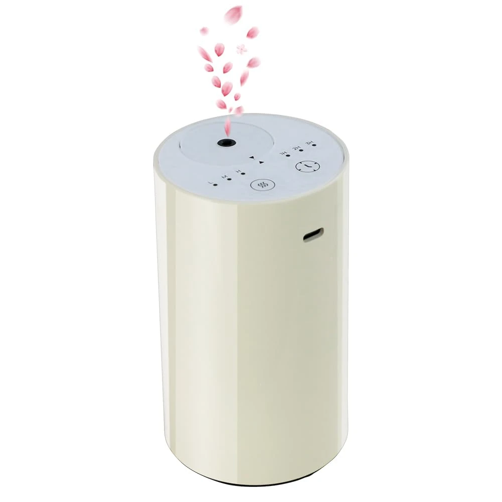 Cavir Waterless Diffuser for Essential Oils, Portable Mini Scent Air Machine Aromatherapy Atomizing Diffuser USB Charged 1/2/3H/Time Off 3 Mist Level for Home Room Cars Office-White