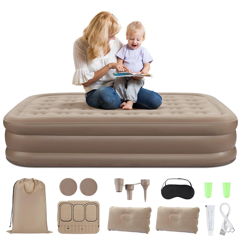DEWINNER King Size Airbed,Inflatable Mattress, Air Bed with Built in Pump, Blow Up Mattress, 2*Pillow,Quick 3-Min Inflation/Deflation,Flocked Surface,Bed for Home,Camping and Guests - Image 1